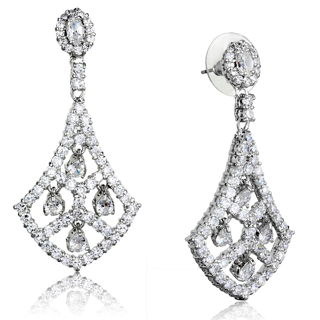 3W931 - Rhodium Brass Jewelry Sets with AAA Grade CZ in Clear
