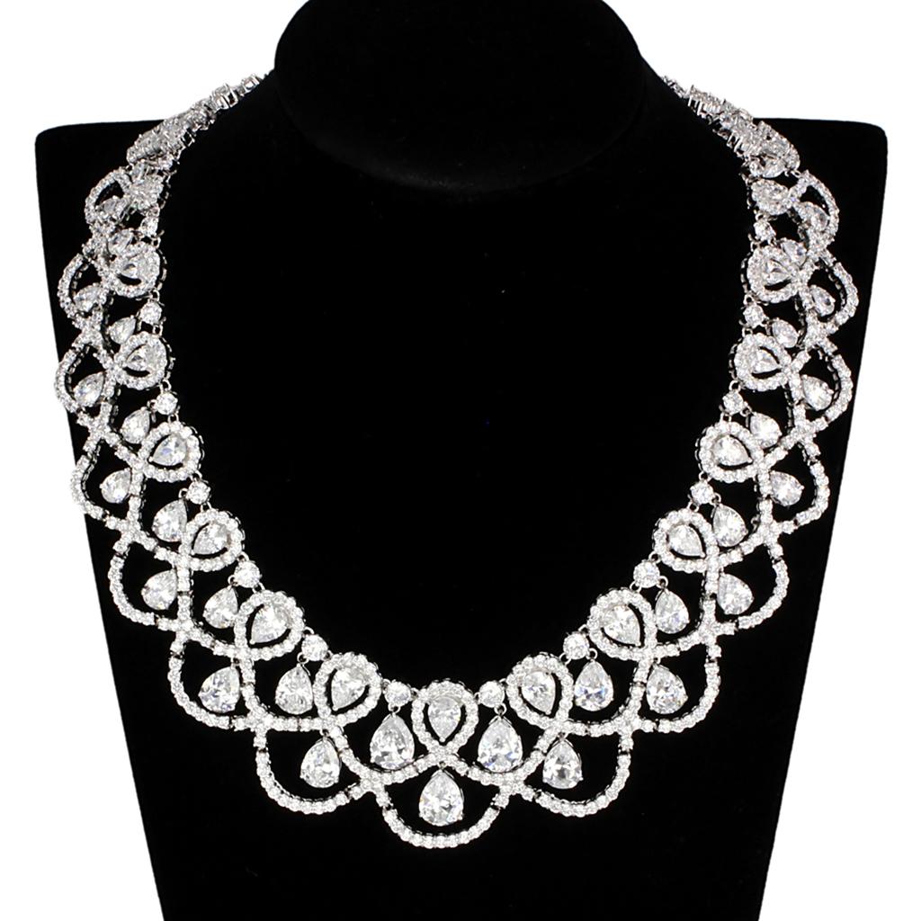 3W931 - Rhodium Brass Jewelry Sets with AAA Grade CZ in Clear