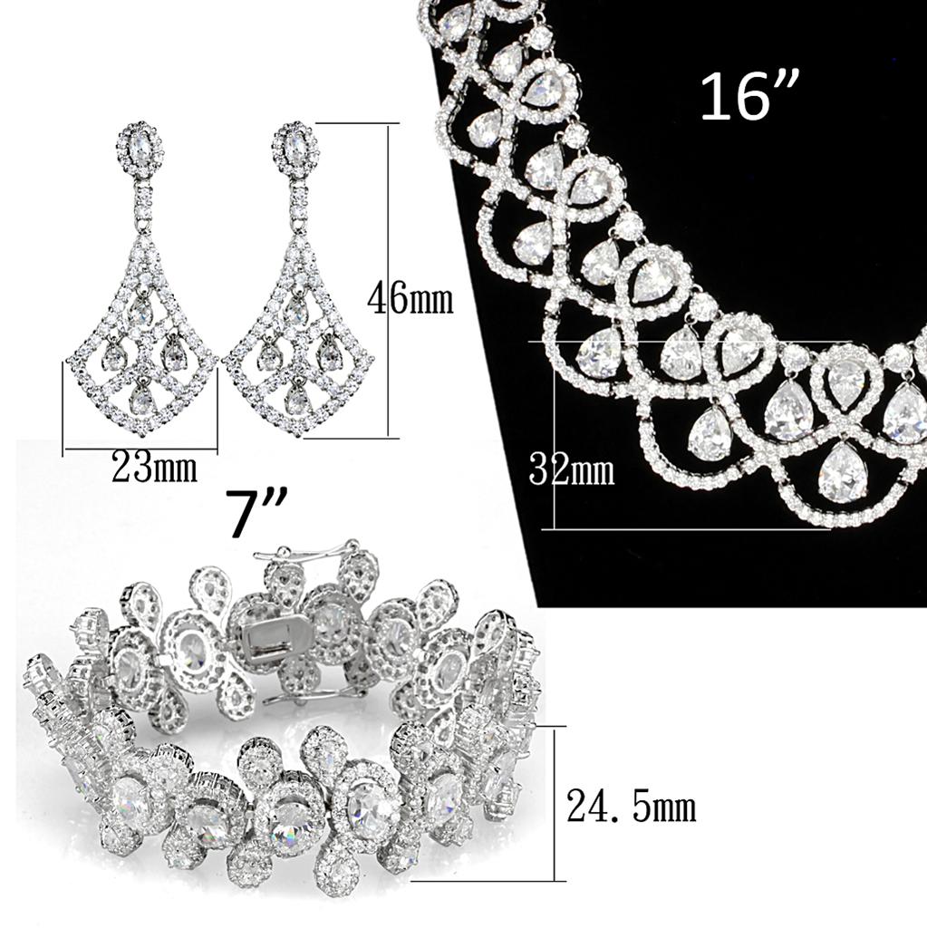 3W931 - Rhodium Brass Jewelry Sets with AAA Grade CZ in Clear
