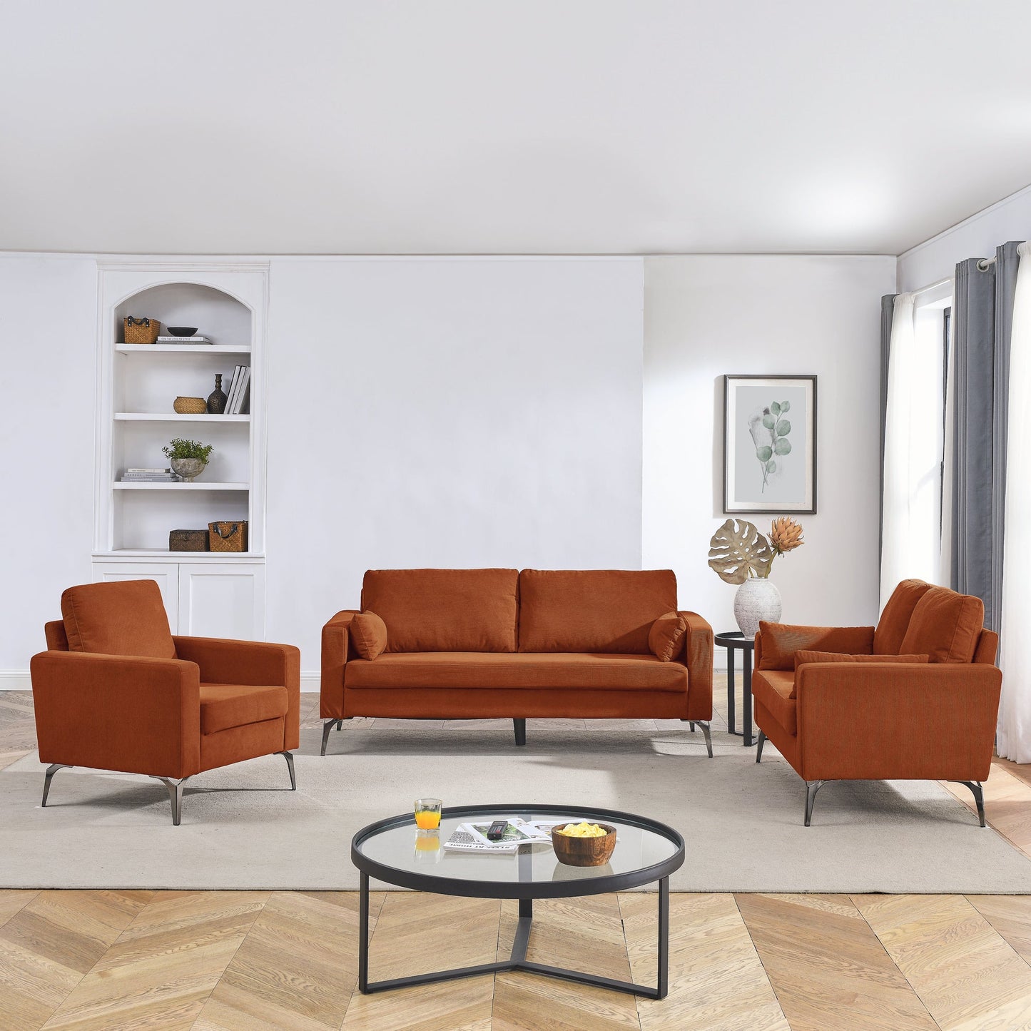 3 Piece Living Room Sofa Set, including 3-Seater Sofa, Loveseat and