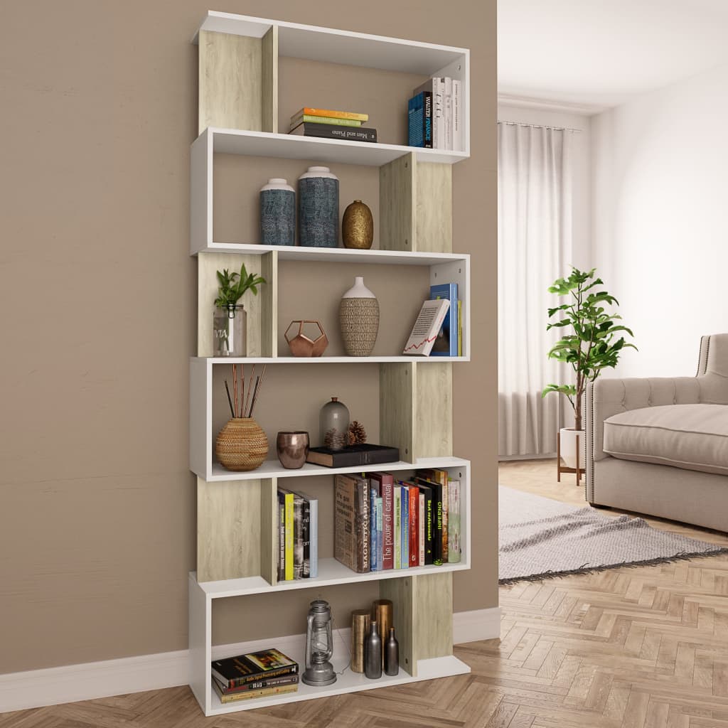 Book Cabinet/Room Divider White 31.5"x9.4"x75.6" Chipboard