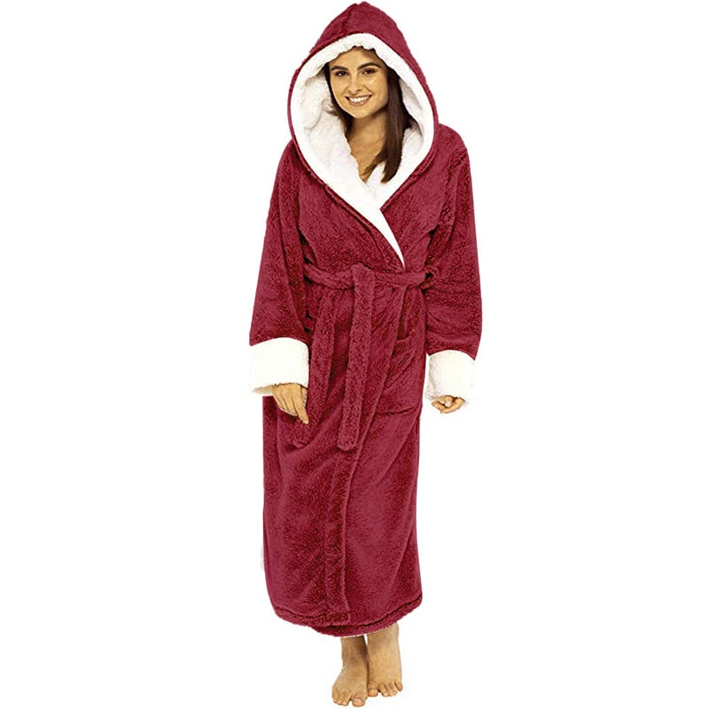 Bathrobe Long Sleeved Bathrobe Hooded Plush Robe Women Shawl long
