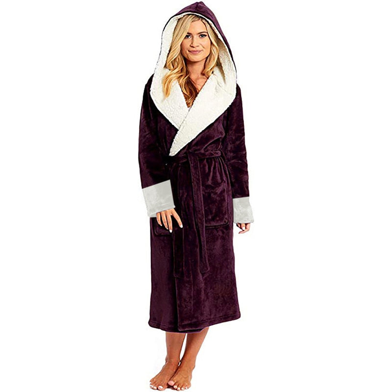 Bathrobe Long Sleeved Bathrobe Hooded Plush Robe Women Shawl long