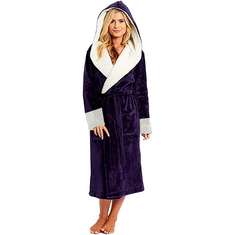 Bathrobe Long Sleeved Bathrobe Hooded Plush Robe Women Shawl long