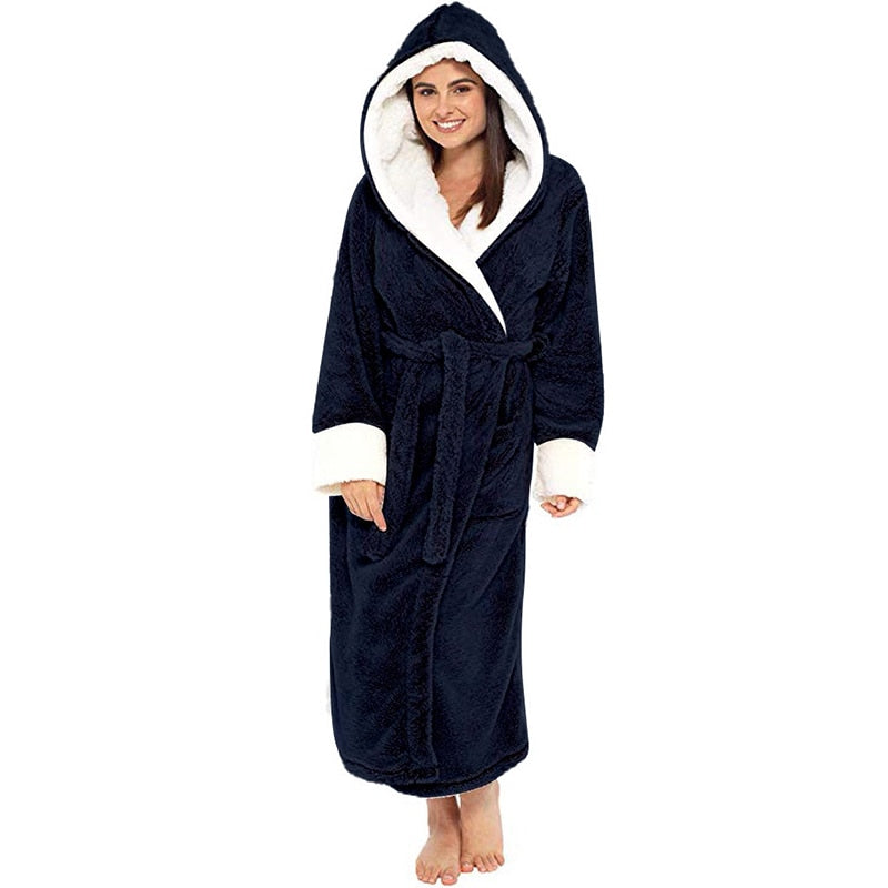 Bathrobe Long Sleeved Bathrobe Hooded Plush Robe Women Shawl long
