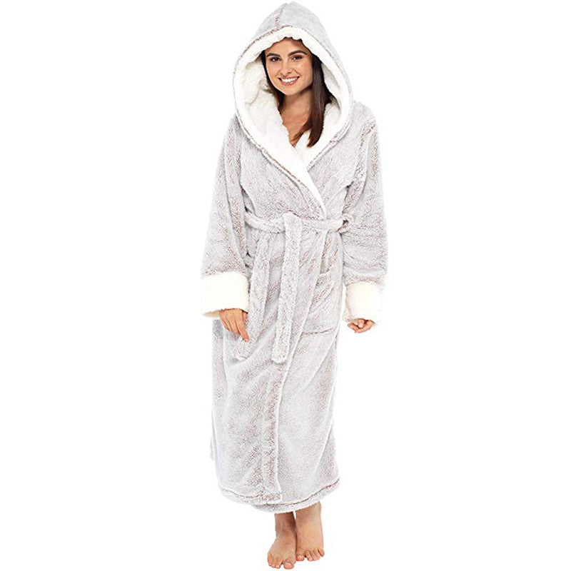 Bathrobe Long Sleeved Bathrobe Hooded Plush Robe Women Shawl long