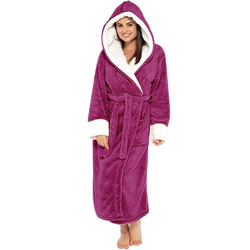 Bathrobe Long Sleeved Bathrobe Hooded Plush Robe Women Shawl long