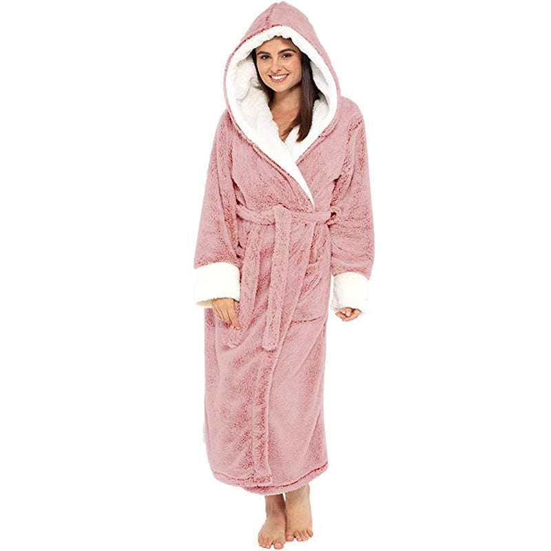 Bathrobe Long Sleeved Bathrobe Hooded Plush Robe Women Shawl long