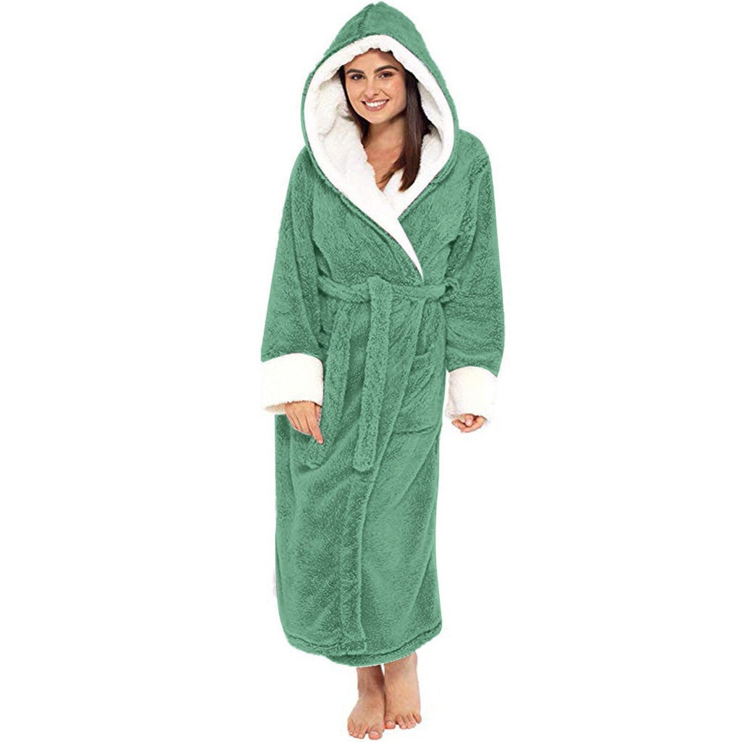 Bathrobe Long Sleeved Bathrobe Hooded Plush Robe Women Shawl long
