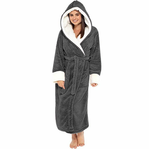 Bathrobe Long Sleeved Bathrobe Hooded Plush Robe Women Shawl long