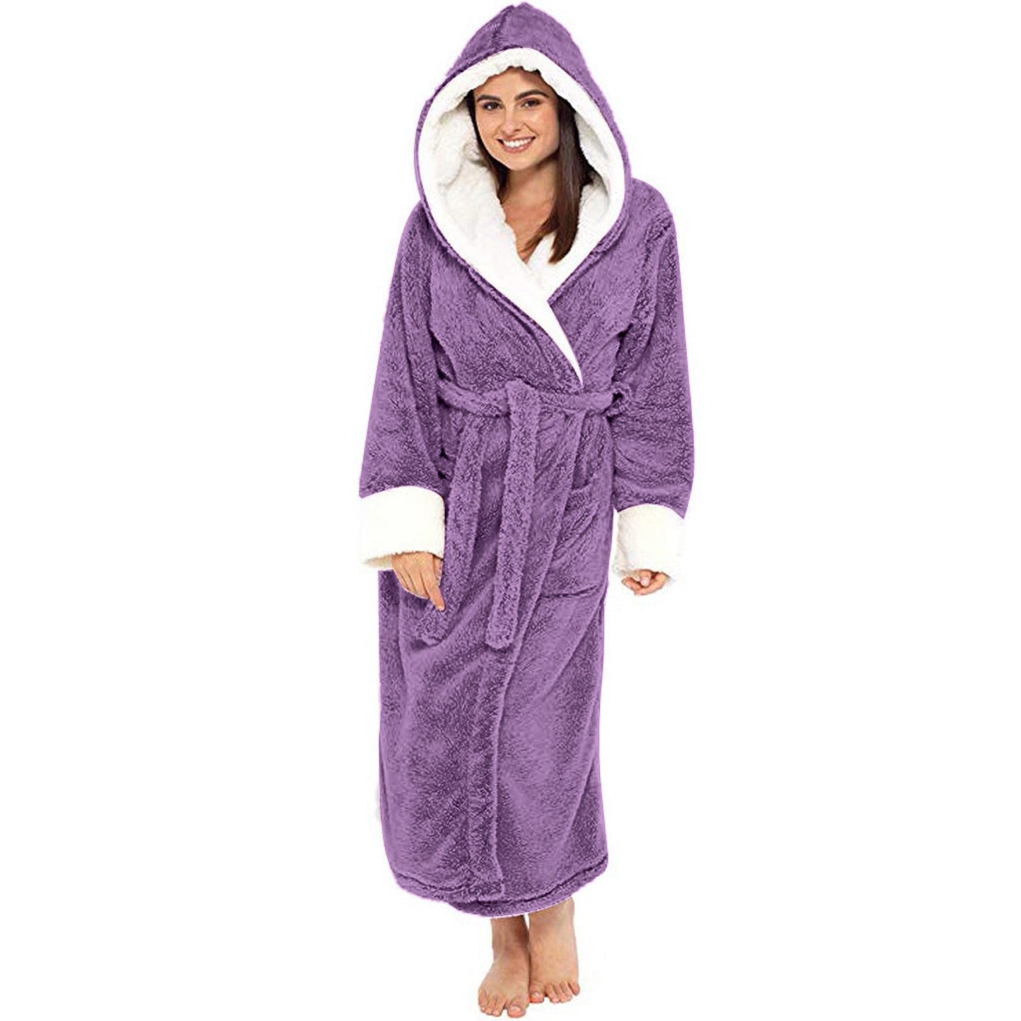 Bathrobe Long Sleeved Bathrobe Hooded Plush Robe Women Shawl long