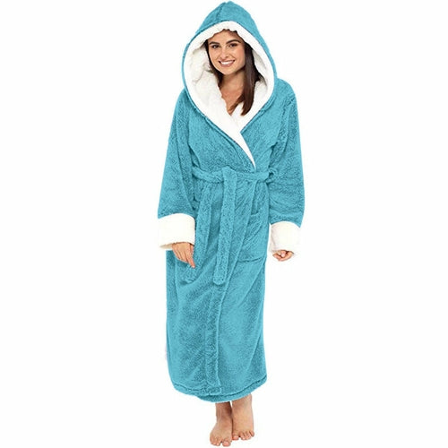Bathrobe Long Sleeved Bathrobe Hooded Plush Robe Women Shawl long