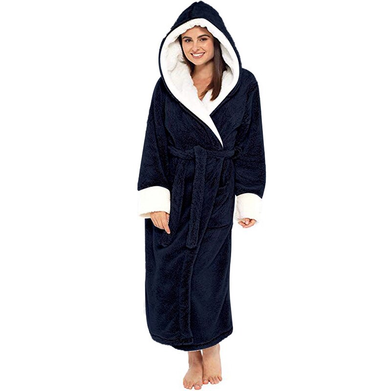 Bathrobe Long Sleeved Bathrobe Hooded Plush Robe Women Shawl long