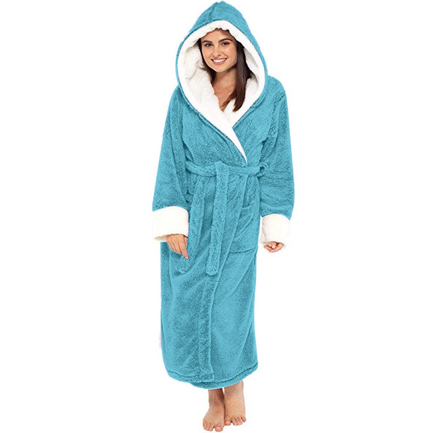 Bathrobe Long Sleeved Bathrobe Hooded Plush Robe Women Shawl long
