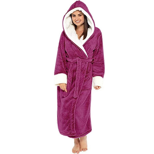 Bathrobe Long Sleeved Bathrobe Hooded Plush Robe Women Shawl long