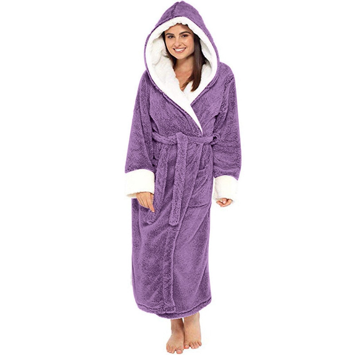 Bathrobe Long Sleeved Bathrobe Hooded Plush Robe Women Shawl long