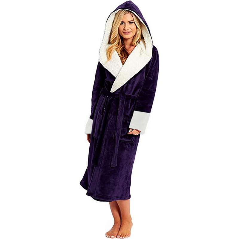 Bathrobe Long Sleeved Bathrobe Hooded Plush Robe Women Shawl long