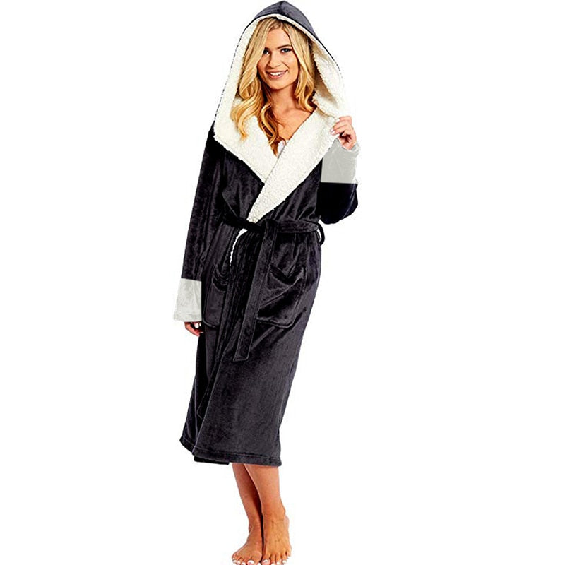 Bathrobe Long Sleeved Bathrobe Hooded Plush Robe Women Shawl long