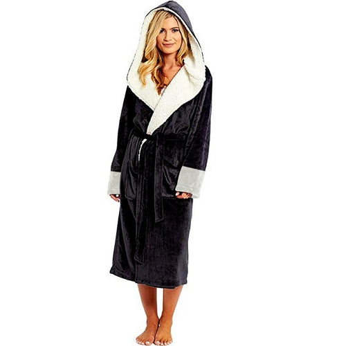 Bathrobe Long Sleeved Bathrobe Hooded Plush Robe Women Shawl long