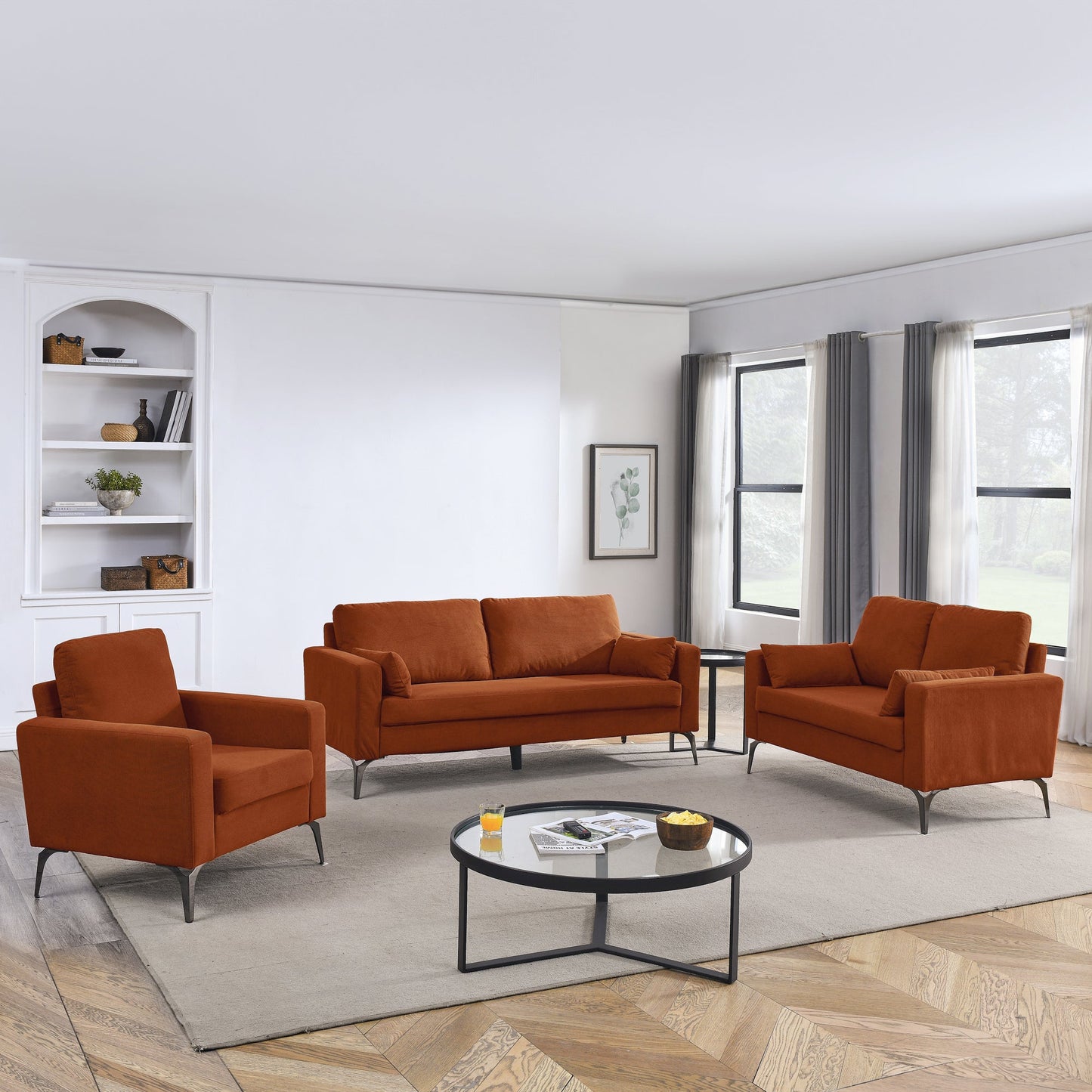 3 Piece Living Room Sofa Set, including 3-Seater Sofa, Loveseat and