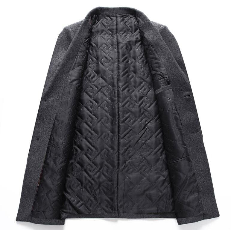 Men's Mid-Length Single Breasted Wool Blend Trench Coat