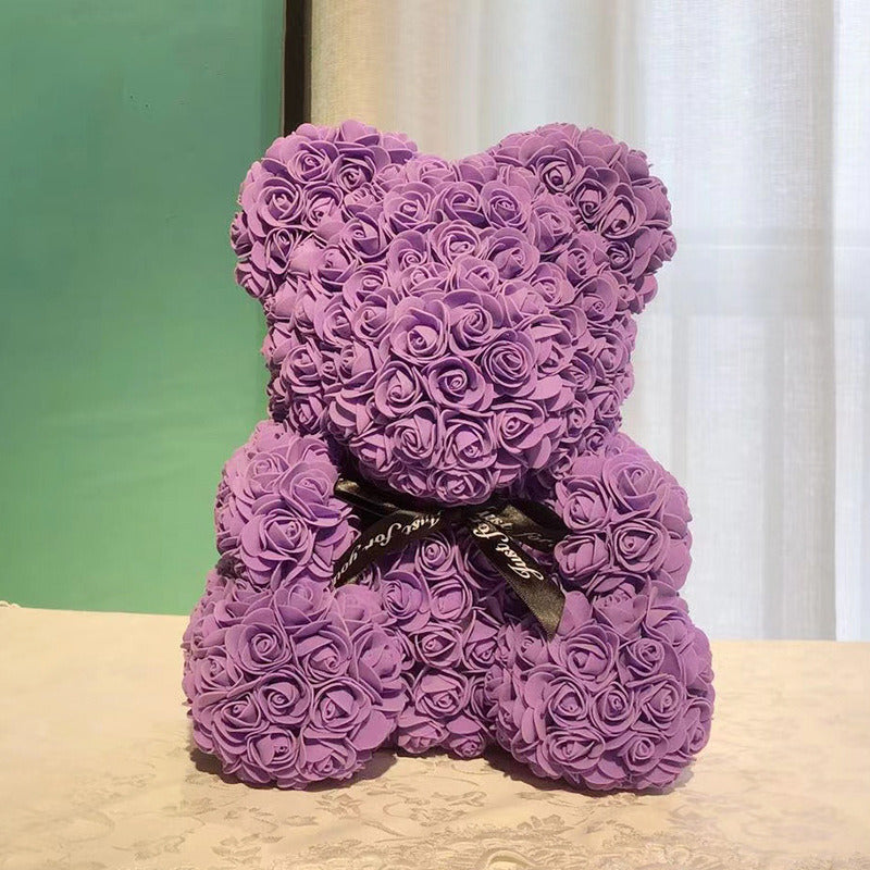 Gifts for Women - Rose Bear - Rose Flower Bear Hand Made Rose Teddy Bear - Gift for Valentines Day; Mothers Day; Wedding and Anniversary & Bridal Showers - w/Clear Clear Gift Box 10 Inch (Red)