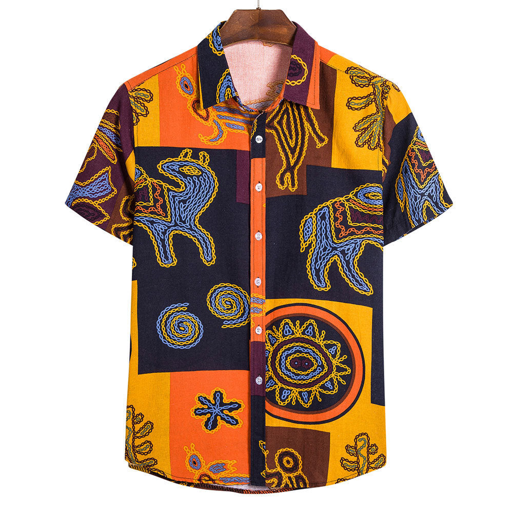 Men's Beach Shirt Hawaiian Short Sleeved Flower Shirt