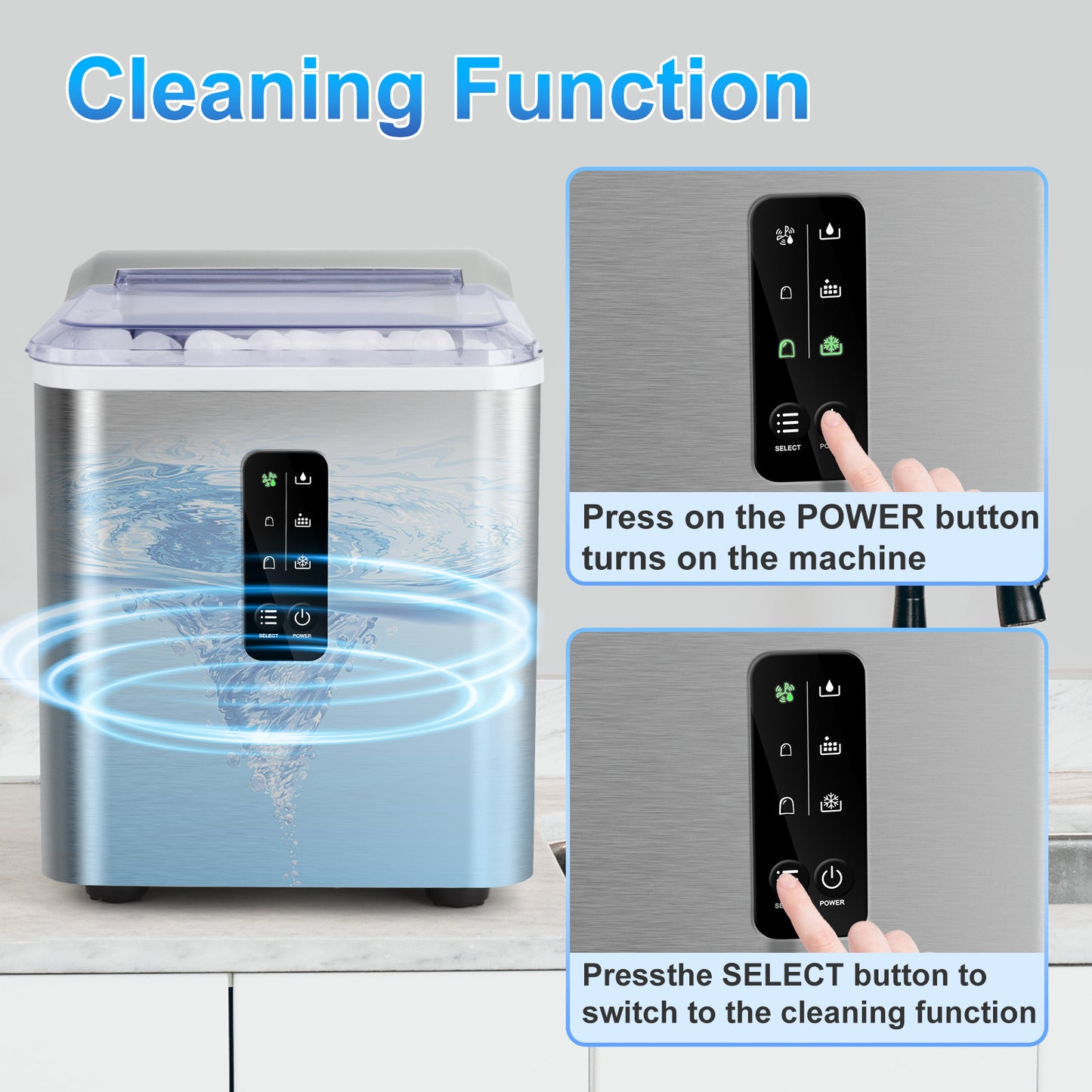 Countertop Ice Maker Machine, 26.5 lbs in 24Hrs, Electric ice Maker and Compact ice Machine with Ice Scoop and Basket, 2 Sizes of Bullet Ice for Home/Kitchen/Office