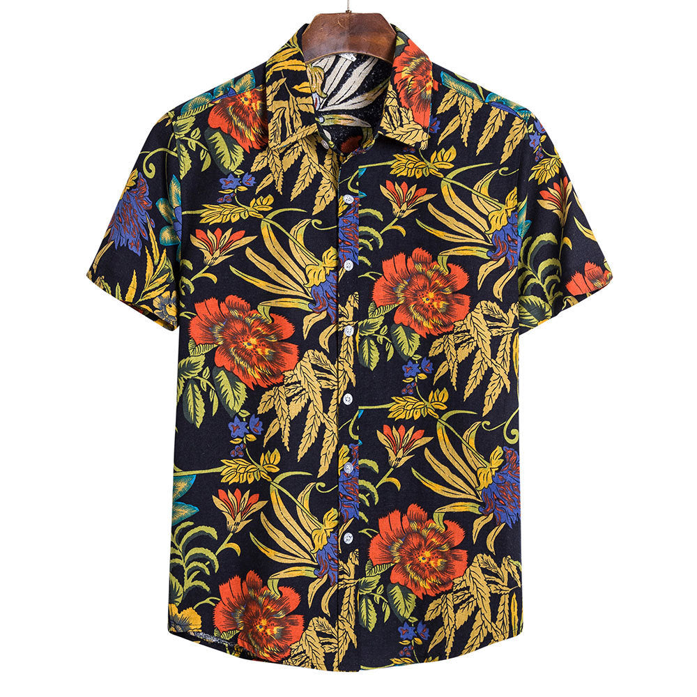 Men's Beach Shirt Hawaiian Short Sleeved Flower Shirt