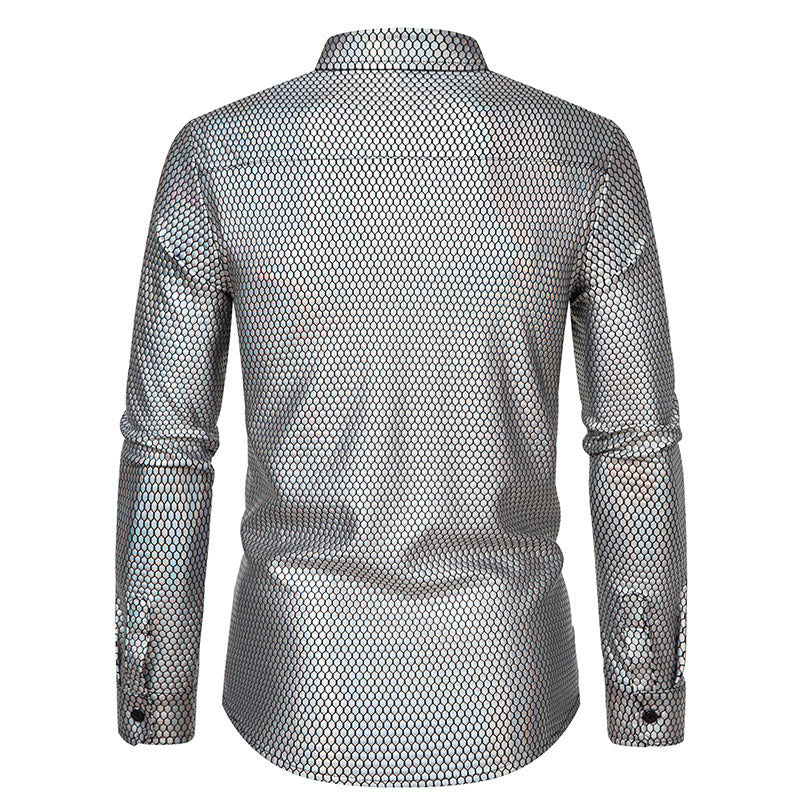 Men's Luxury Shiny Design Slim Fit Long Sleeve Button up Dress Shirts