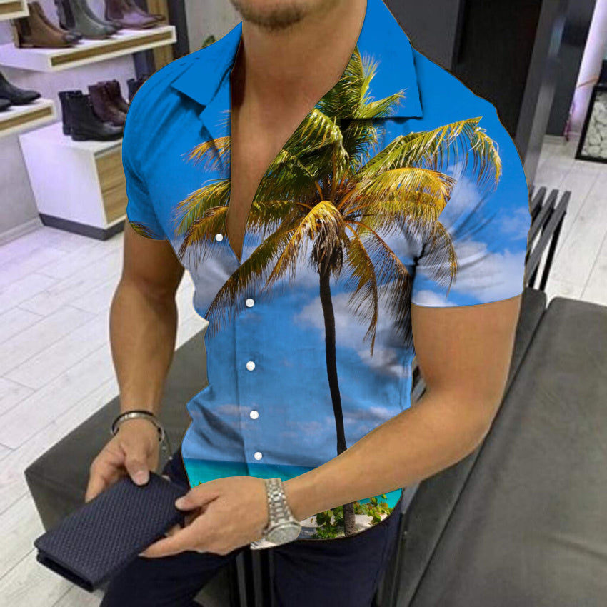 2022 new European and American high quality beach style men's shirts 3D digital printing shirts