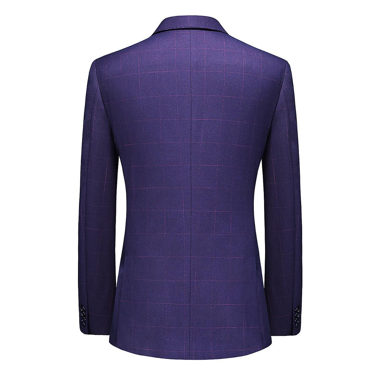 Men's Business Casual Mature Style One-button Plaid Striped Back Double-split Blazer