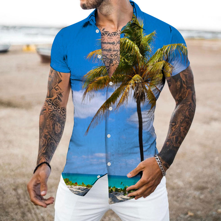 2022 new European and American high quality beach style men's shirts 3D digital printing shirts