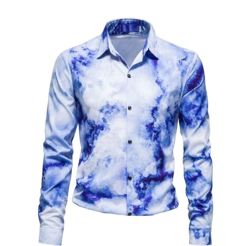 Men's Inkjet Printed Long Sleeve Button Down Shirt