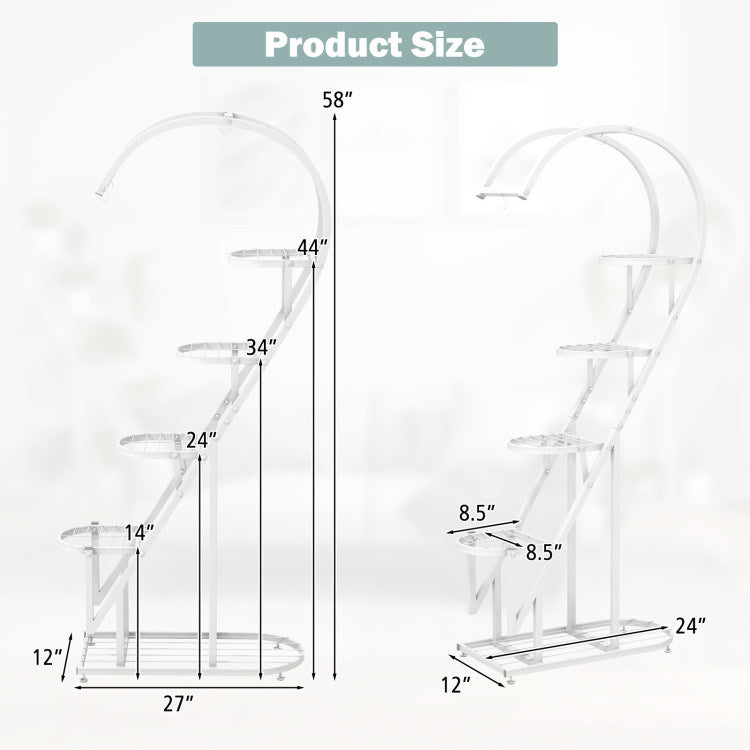 5 Tier Metal Plant Stand with Hanging Hook for Multiple Plants