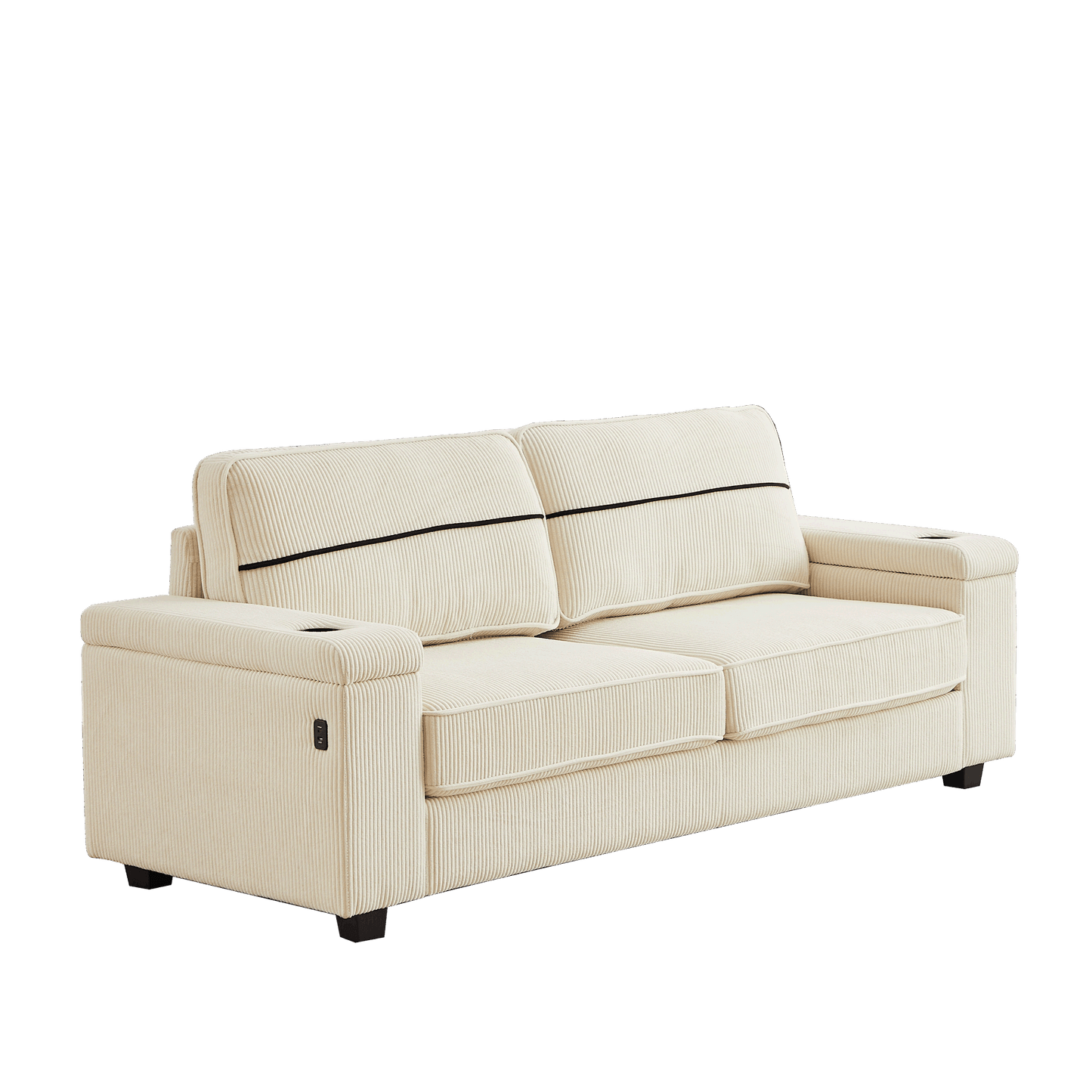 86.5 inch Sofa Couch- Deep Seat Sofa with two storage spaces, T-Pyce Charging Ports , USB Charging Ports & 2 Cup ,Corduroy 3 Seater Couch, Modern Sofas for Living Room