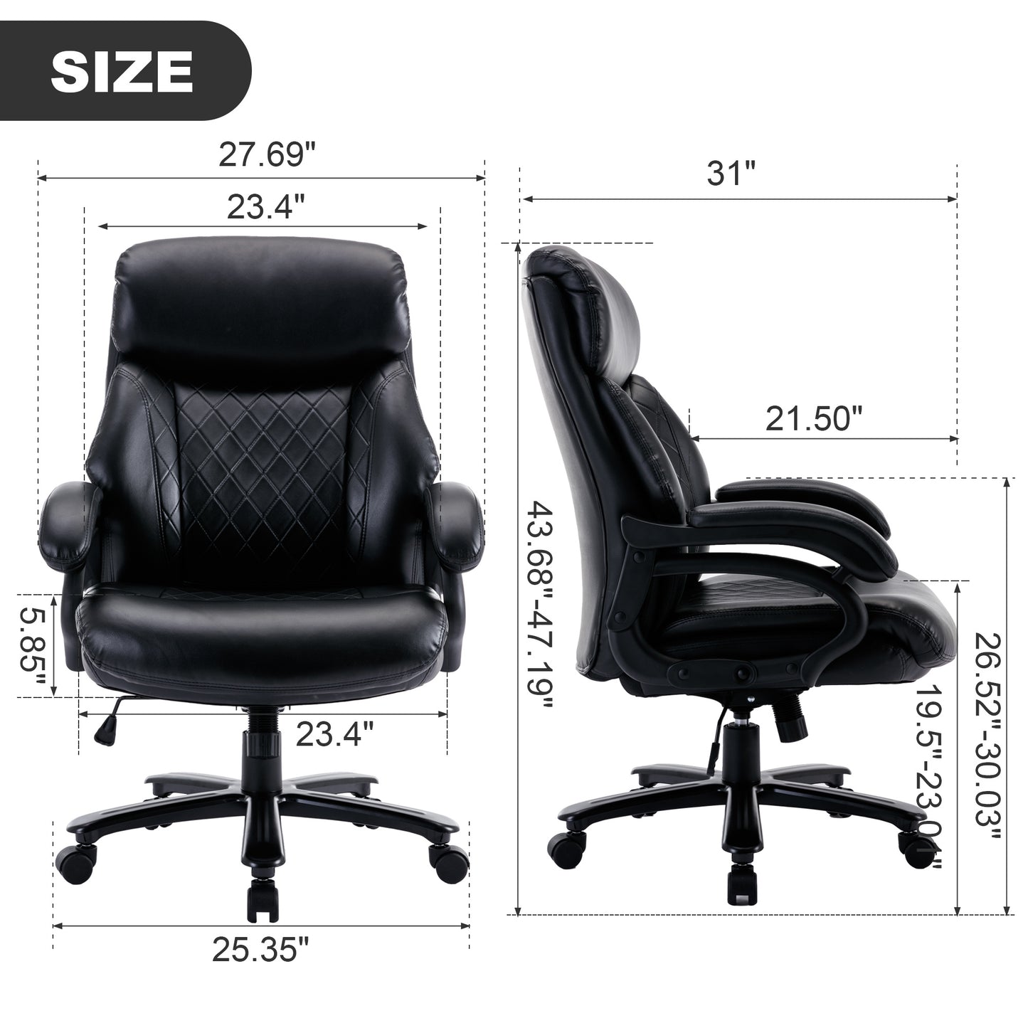 Leather office Chair ; PU faux leather; till function 90-110 degree; black color max uploaded 400LBS