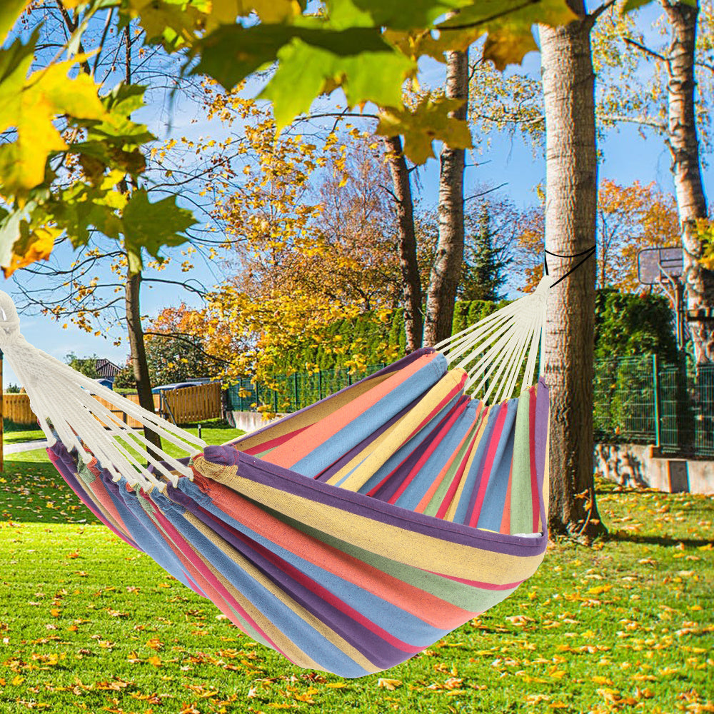 Polyester Cotton Hammock Small Color Stripe Natural Rope 200*150Cm With Two 2M Tie Ropes Back Bag AL