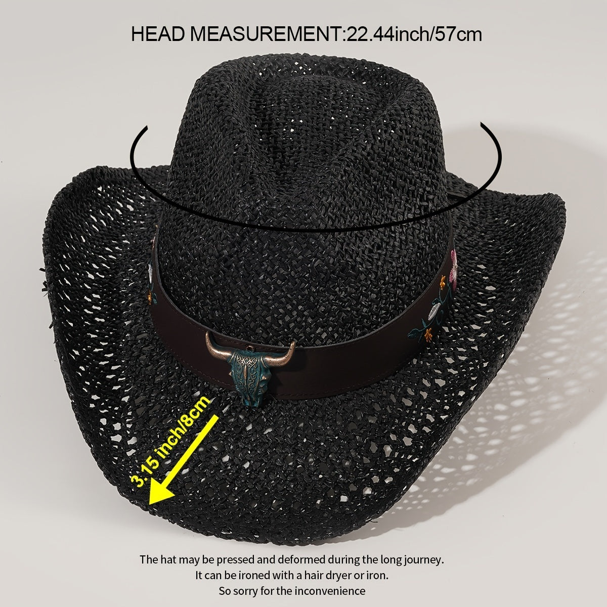 Men's And Women's Cowboy Hat British Retro New Summer Hollow Cow Head Belt Hat Sunscreen Sunscreen Woven Straw Hat