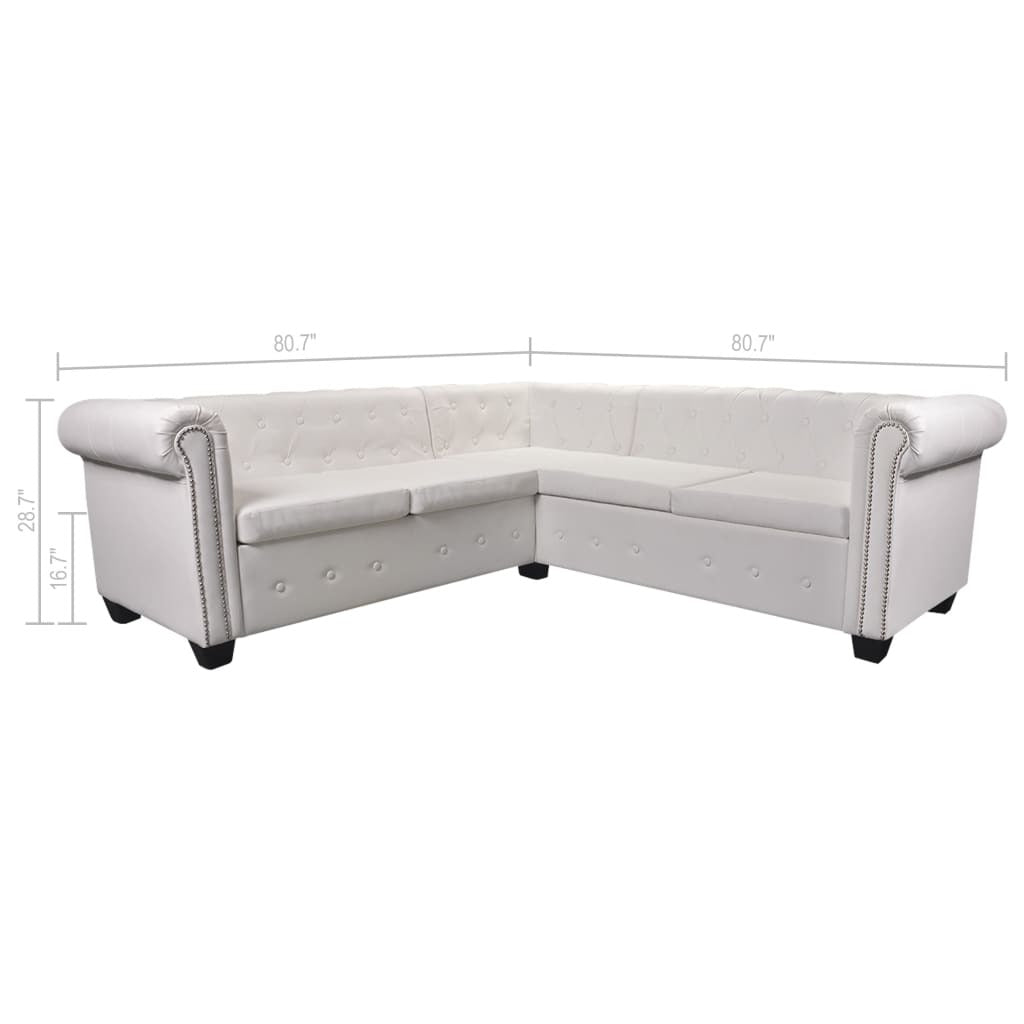 Chesterfield Corner Sofa 5-Seater White Faux Leather