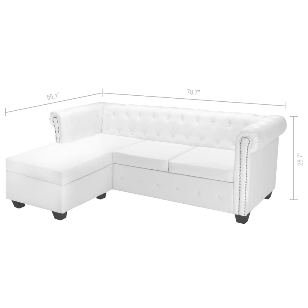 L-shaped Chesterfield Sofa Artificial Leather White