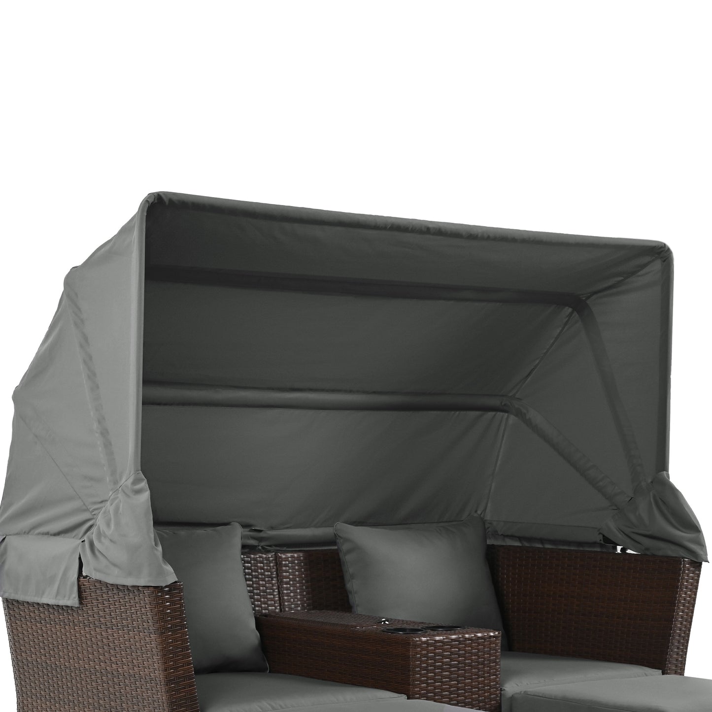 2-Seater Outdoor Patio Daybed Outdoor Double Daybed Outdoor Loveseat Sofa Set with Foldable Awning and Cushions for Garden, Balcony, Poolside