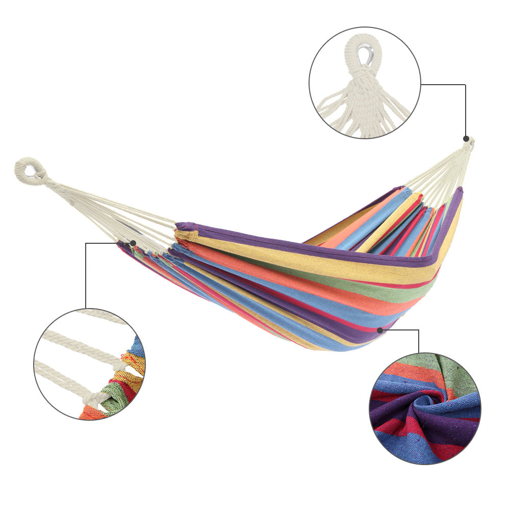 Polyester Cotton Hammock Small Color Stripe Natural Rope 200*150Cm With Two 2M Tie Ropes Back Bag AL