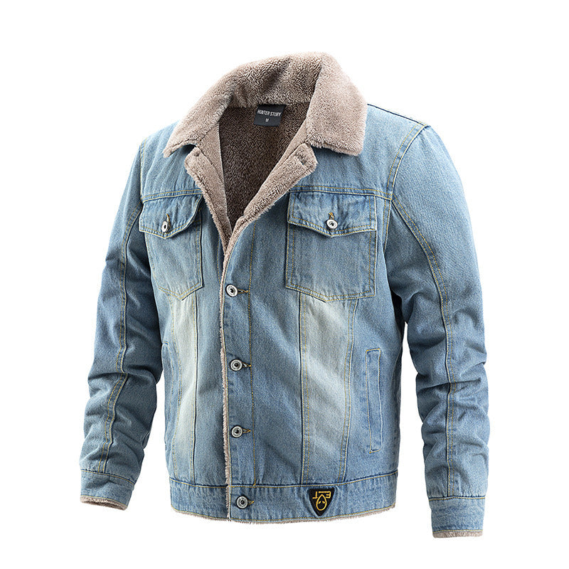Men Fleece Denim Jacket Vintage High Quality Spring Autumn Winter Warm Coat Casual Outerwear Fashion Trend Streetwear New S-2XL