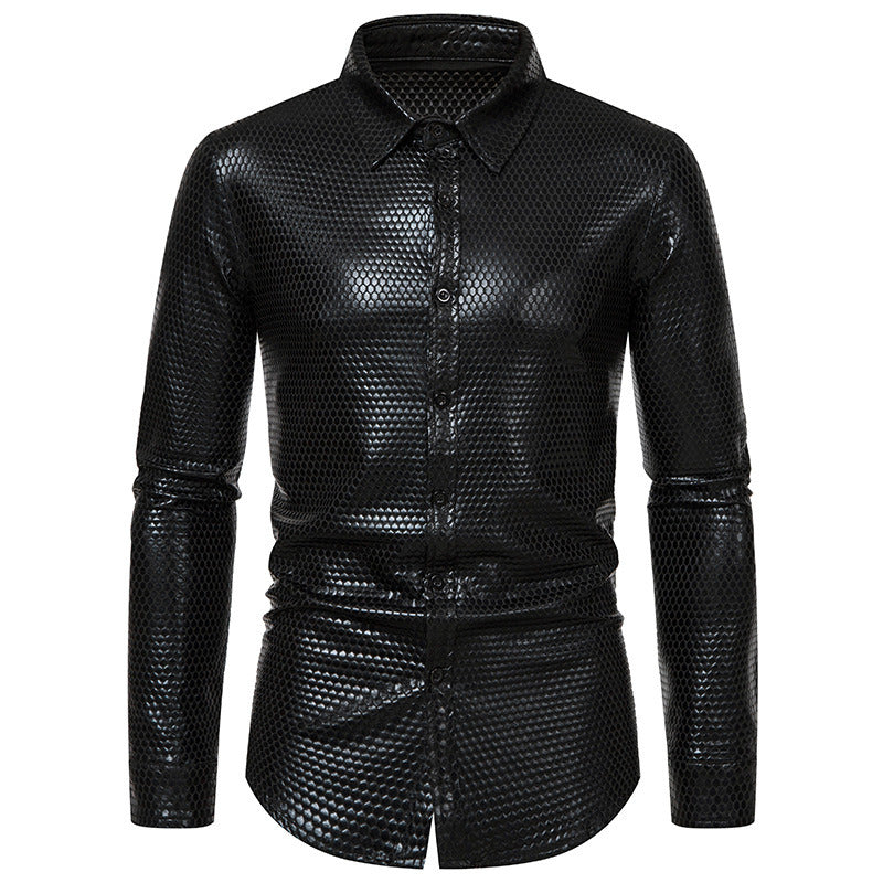 Men's Luxury Shiny Design Slim Fit Long Sleeve Button up Dress Shirts