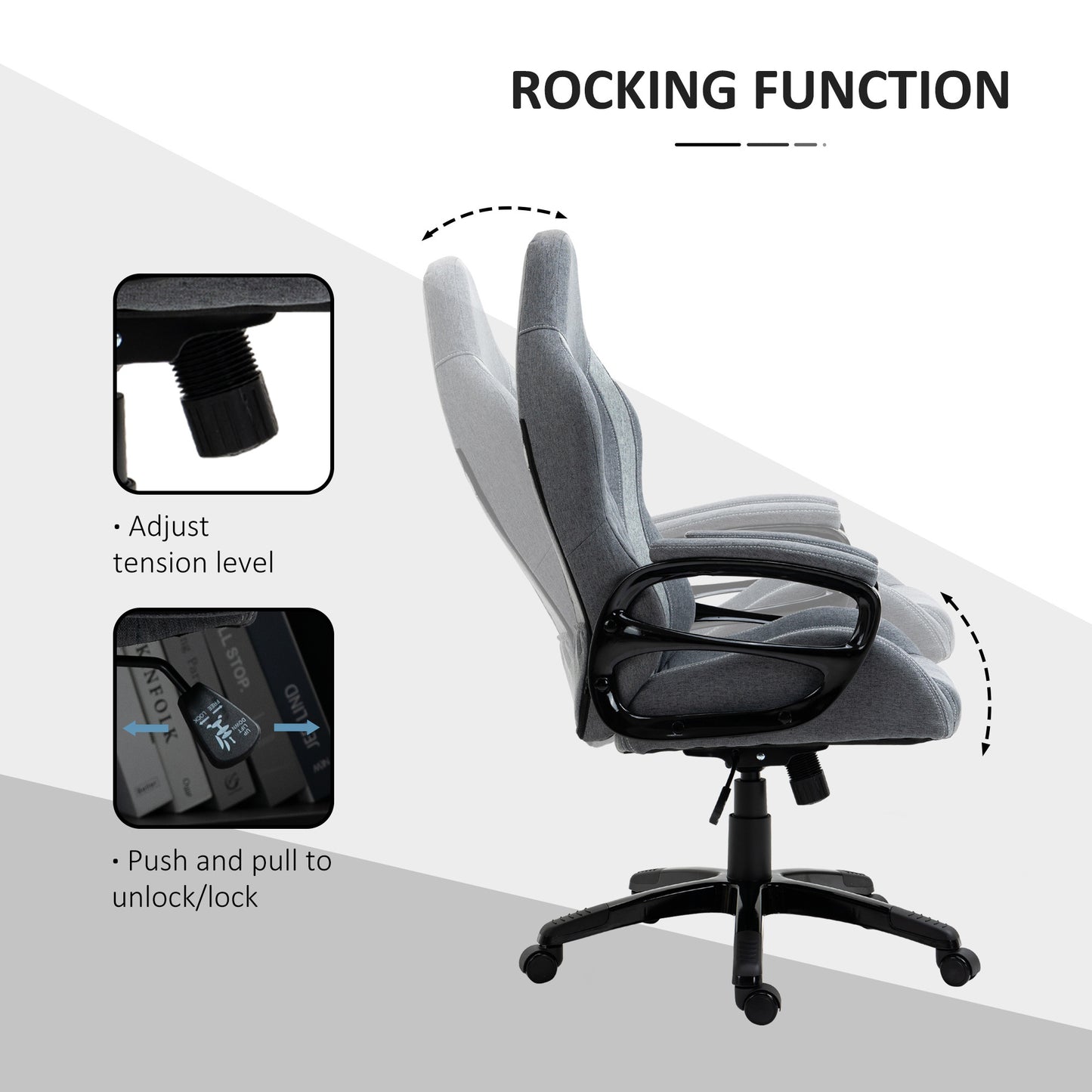 Ergonomic Home Office Chair High Back Task Computer Desk Chair with Padded Armrests, Linen Fabric, Swivel Wheels, and Adjustable Height, Grey