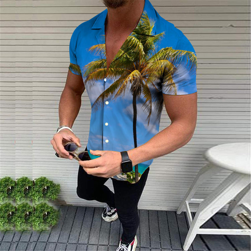 2022 new European and American high quality beach style men's shirts 3D digital printing shirts