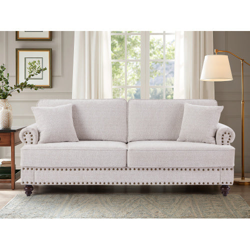 82" Chenille modern Upholstered Sofas 2 Seater Couches with Nails and Armrests (White)