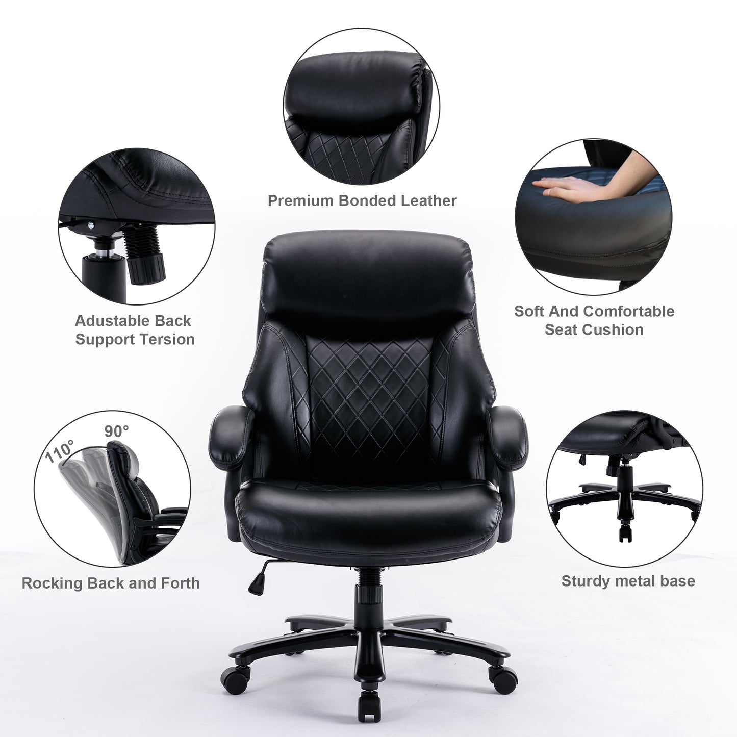 Leather office Chair ; PU faux leather; till function 90-110 degree; black color max uploaded 400LBS