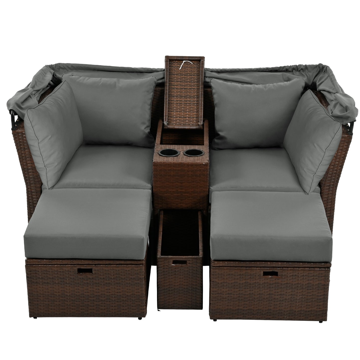 2-Seater Outdoor Patio Daybed Outdoor Double Daybed Outdoor Loveseat Sofa Set with Foldable Awning and Cushions for Garden, Balcony, Poolside